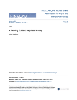 A Reading Guide to Nepalese History