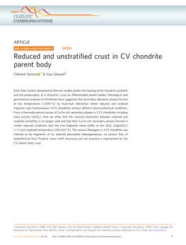 Reduced and Unstratified Crust in CV Chondrite Parent Body