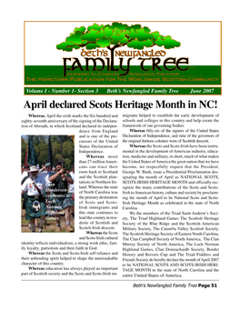 April Declared Scots Heritage Month in NC! Whereas