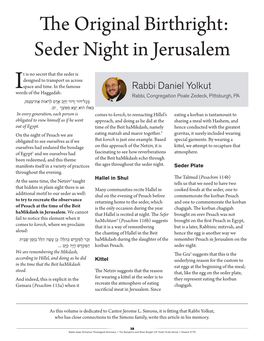 The Original Birthright: Seder Night in Jerusalem