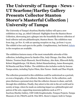 UT Scarfone/Hartley Gallery Presents Collector Stanton Storer's Masterful Collection