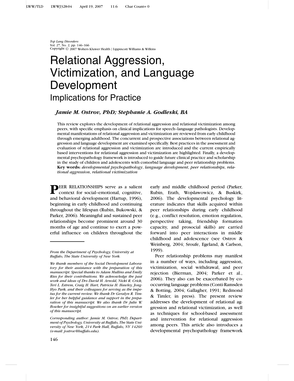Relational Aggression, Victimization, and Language Development Implications for Practice