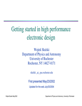 Getting Started in High Performance Electronic Design