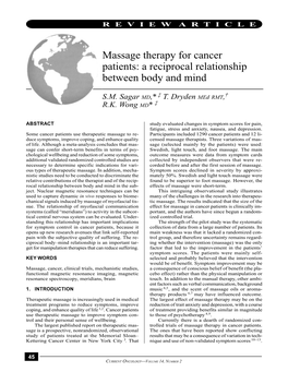Massage Therapy for Cancer Patients: a Reciprocal Relationship Between Body and Mind