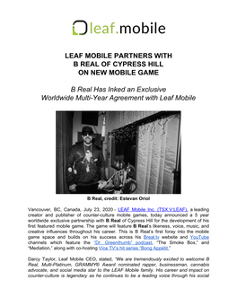 Leaf Mobile Partners with B Real of Cypress Hill on New Mobile Game
