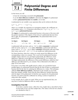 Polynomial Degree and Finite Differences (Continued)