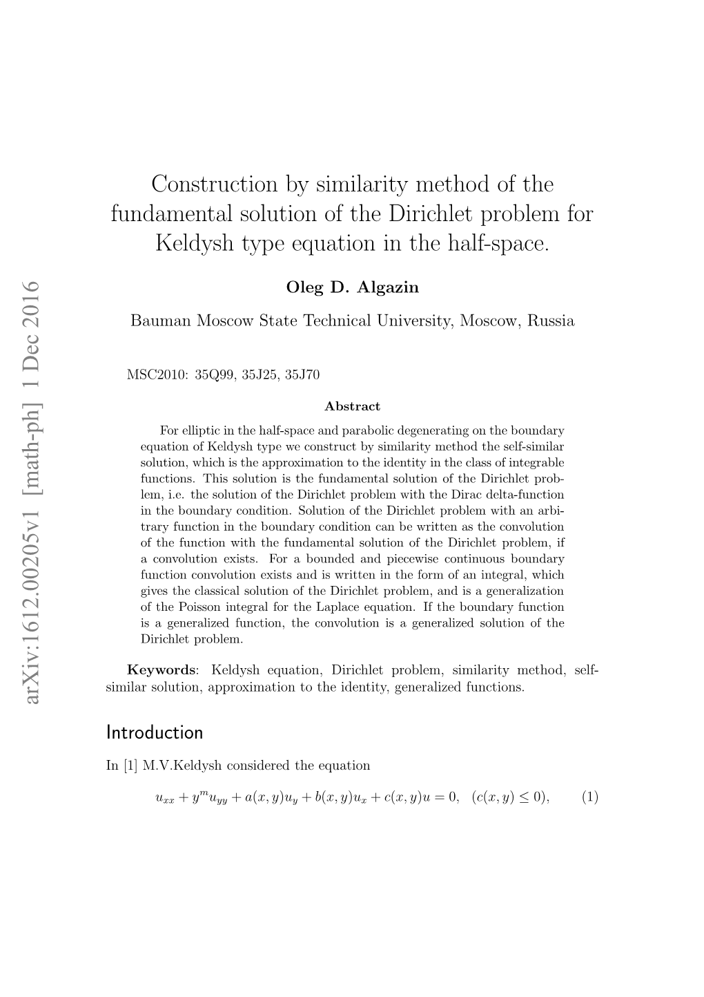 Construction by Similarity Method of the Fundamental Solution of The