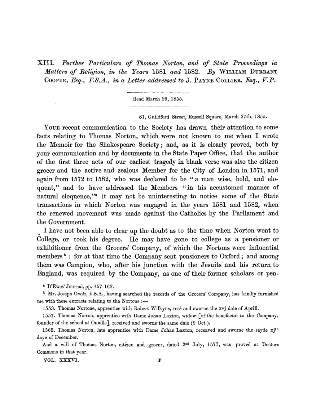 XIII. Further Particulars of Thomas Norton, and of State Proceedings in Matters of Beligion, in the Tears 1581 and 1582