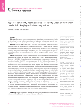 Types of Community Health Services Selected by Urban and Suburban Residents in Nanjing and Influencing Factors