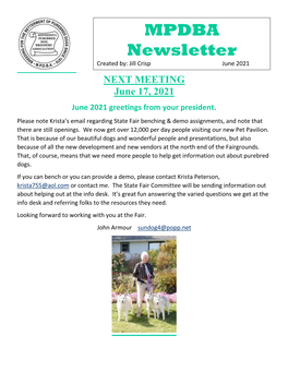MPDBA Newsletter Created By: Jill Crisp June 2021