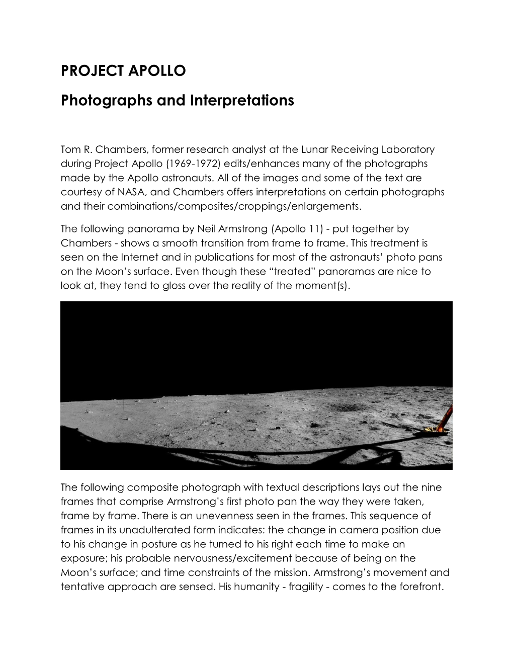 PROJECT APOLLO Photographs and Interpretations