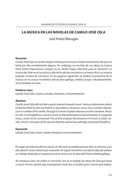 LA MÚSICA EN LAS NOVELAS DE CAMILO JOSÉ CELA José Prieto Marugán