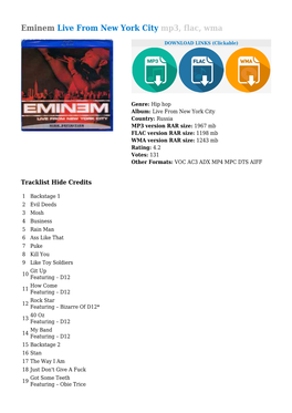 Eminem Live from New York City Mp3, Flac, Wma
