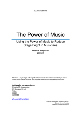 Practice Research. Musician's STAGE FRIGHT. Phoebe Anagnostou