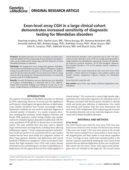 Exon-Level Array CGH in a Large Clinical Cohort Demonstrates Increased Sensitivity of Diagnostic Testing for Mendelian Disorders