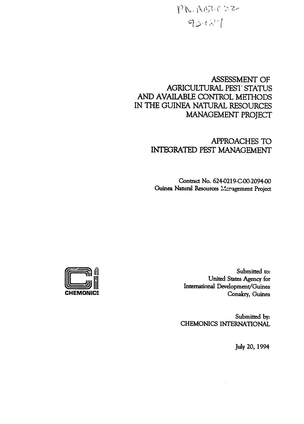 Assessment of Agricultural Pest Status and Available Control Methods in the Guinea Natural Resources Management Project