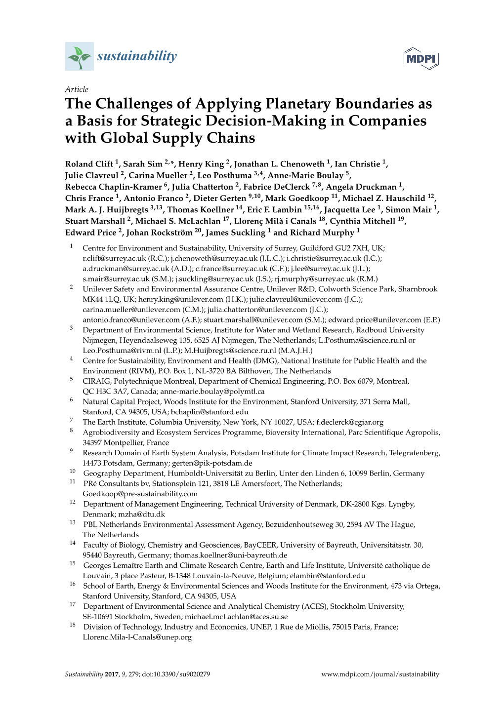 The Challenges of Applying Planetary Boundaries As a Basis for Strategic Decision-Making in Companies with Global Supply Chains