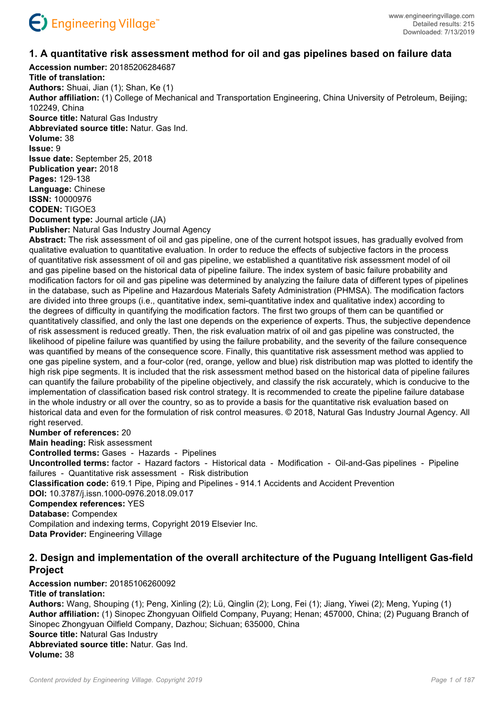 1. a Quantitative Risk Assessment Method for Oil and Gas Pipelines