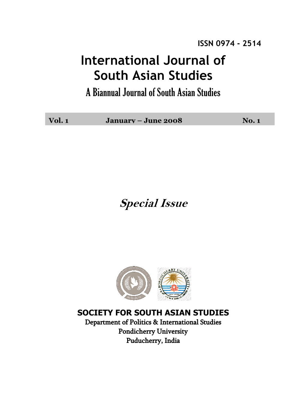 International Journal of South Asian Studies Special Issue