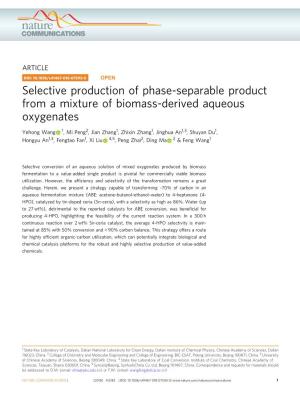 Selective Production of Phase-Separable Product from a Mixture of Biomass-Derived Aqueous Oxygenates