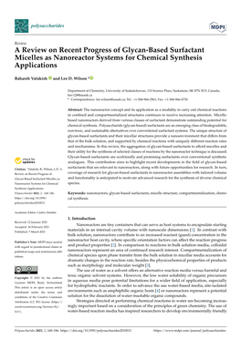 A Review on Recent Progress of Glycan-Based Surfactant Micelles As Nanoreactor Systems for Chemical Synthesis Applications
