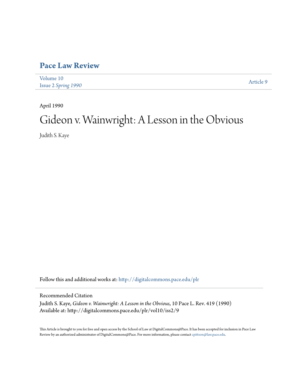 Gideon V. Wainwright: a Lesson in the Obvious Judith S