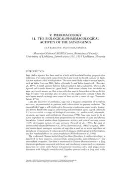 V. Pharmacology 11. the Biological/Pharmacological Activity of the Salvia Genus