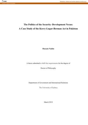 The Politics of the Security–Development Nexus: a Case Study of the Kerry-Lugar-Berman Act in Pakistan