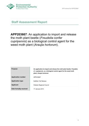 Staff Assessment Report APP203667: an Application to Import
