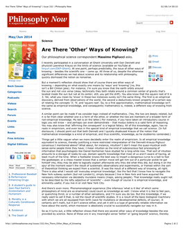 Ways of Knowing? | Issue 102 | Philosophy Now 02/06/14 09:10