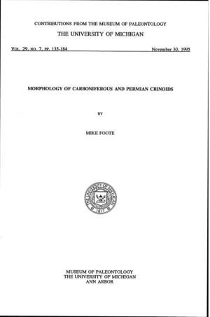 Foote, M. 1995. Morphology of Carboniferous and Permian Crinoids. Contributions from the Museum of Paleontology, University