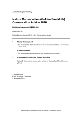 (Golden Sun Moth) Conservation Advice 2020