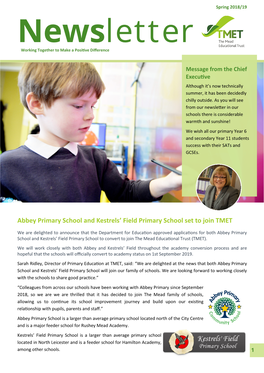 Abbey Primary School and Kestrels' Field Primary School Set to Join TMET