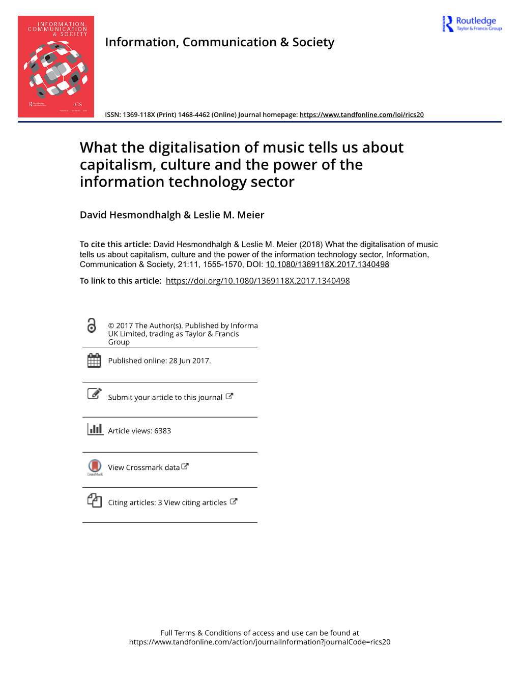 What the Digitalisation of Music Tells Us About Capitalism, Culture and the Power of the Information Technology Sector