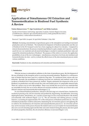Application of Simultaneous Oil Extraction and Transesterification in Biodiesel Fuel Synthesis: a Review