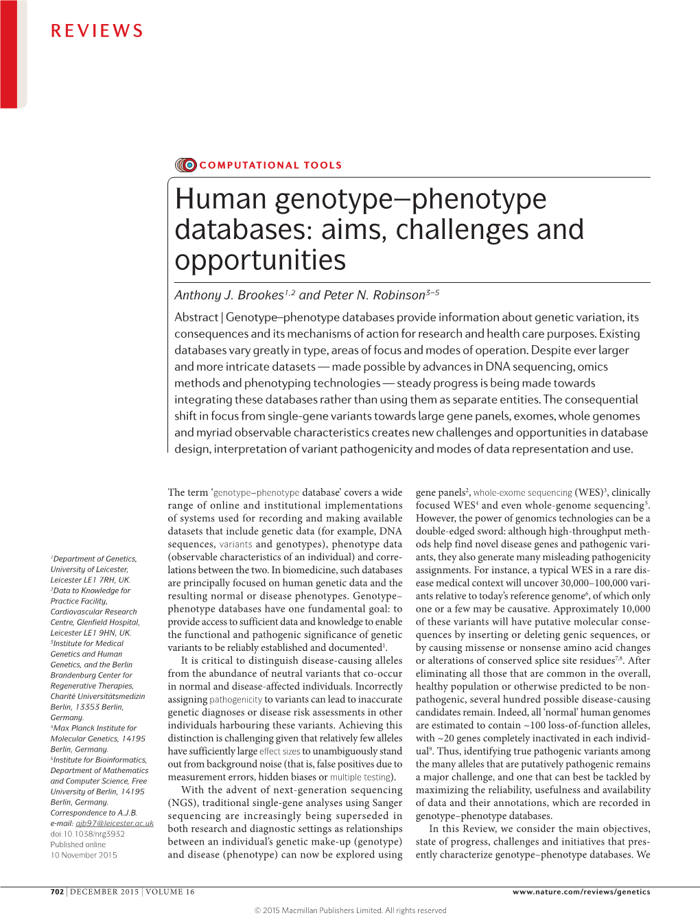 Human Genotype–Phenotype Databases: Aims, Challenges and Opportunities