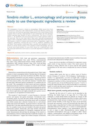 Tenebrio Molitor L., Entomophagy and Processing Into Ready to Use Therapeutic Ingredients: a Review