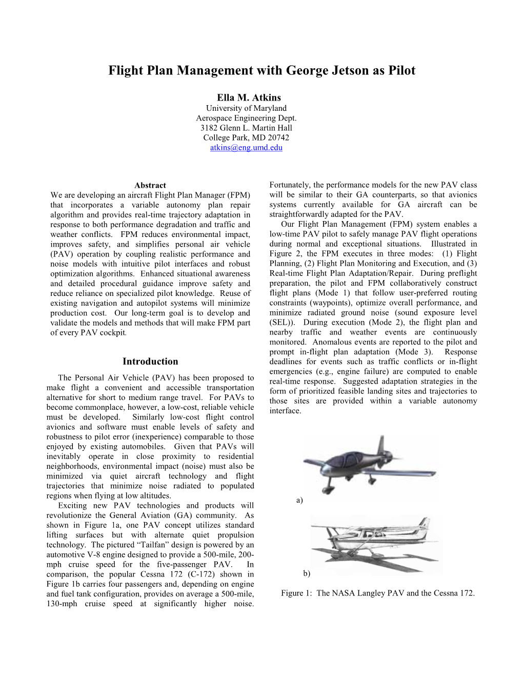 Flight Plan Management with George Jetson As Pilot