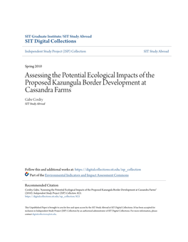 Assessing the Potential Ecological Impacts of the Proposed Kazungula Border Development at Cassandra Farms Gabe Cordry SIT Study Abroad