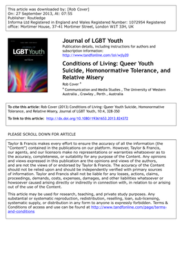 Journal of LGBT Youth Conditions of Living: Queer Youth Suicide