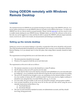 Using ODEON Remotely with Windows Remote Desktop