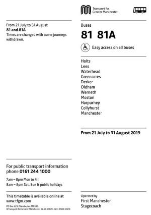 81 and 81A Times Are Changed with Some Journeys Withdrawn