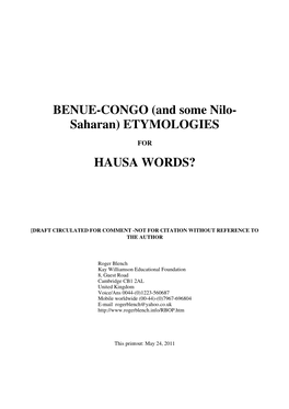 Benue-Congo Etymologies for Hausa Words