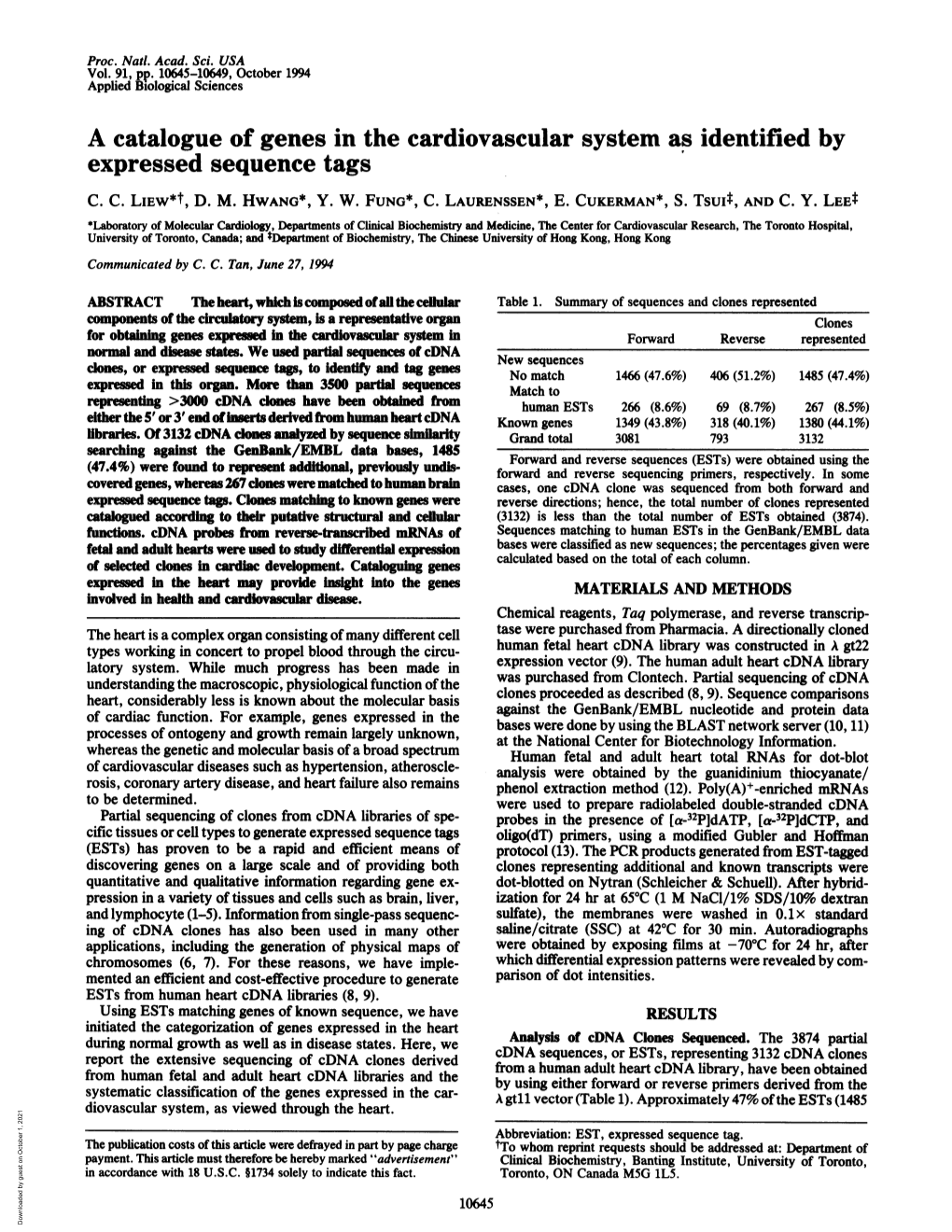 A Catalogue of Genes in the Cardiovascular System As Identified by Expressed Sequence Tags C