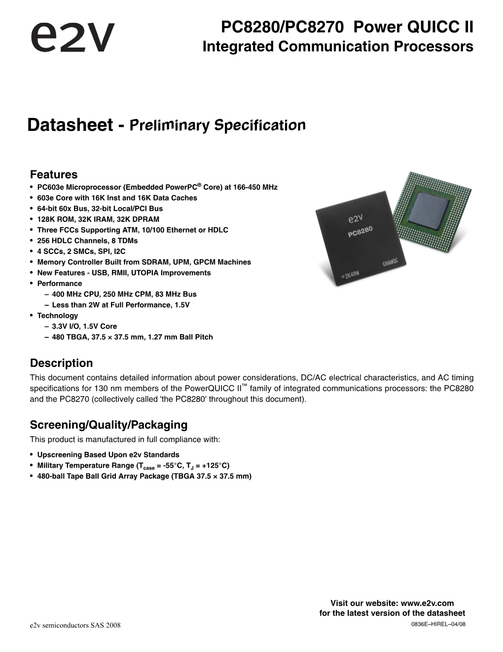 PC8280/PC8270 Power QUICC II Integrated Communication Processors