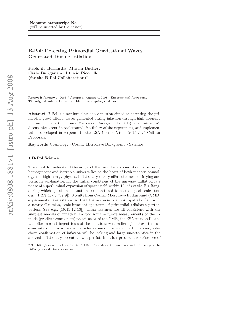 Arxiv:0808.1881V1 [Astro-Ph] 13 Aug 2008 Iiecnraino Nainwl Elcigadlreucranisi T Exis in the Uncertainties Predicts Large Inﬂation and Persist