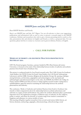HSEPP June and July 2017 Digest • CALL for PAPERS