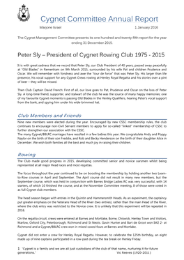 Cygnet Committee Annual Report Marjorie Israel 1 January 2016