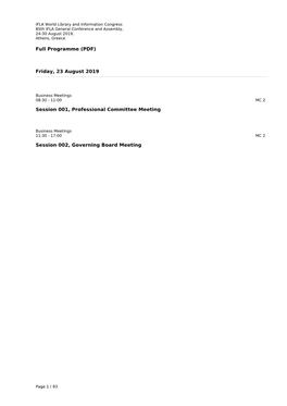 Full Programme (PDF) Friday, 23 August 2019 Session