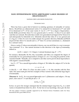 Fano Hypersurfaces with Arbitrarily Large Degrees of Irrationality 3